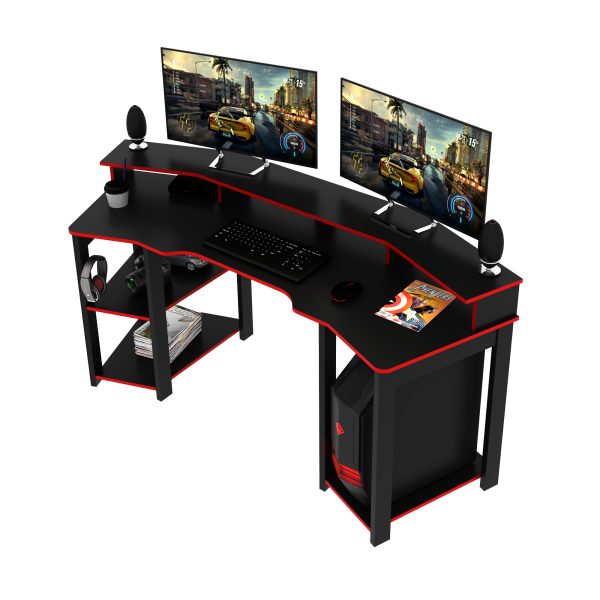 Mesa Gamer Curva ME4167 Vermelho | Para Até 2 Monitores - Imagem 2