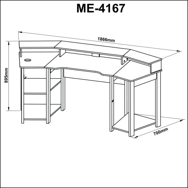 Mesa Gamer Curva ME4167 Vermelho | Para Até 2 Monitores - Imagem 4